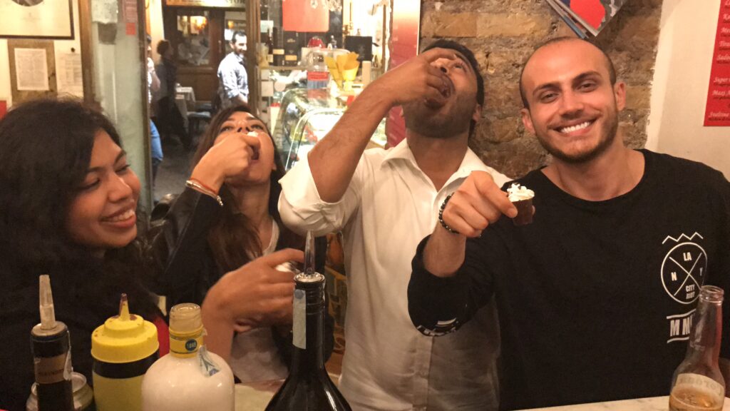 friends having a good time together in Trastevere