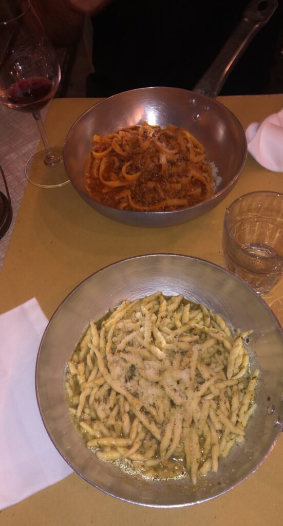 Italian meal of hand-made pasta paired with wine